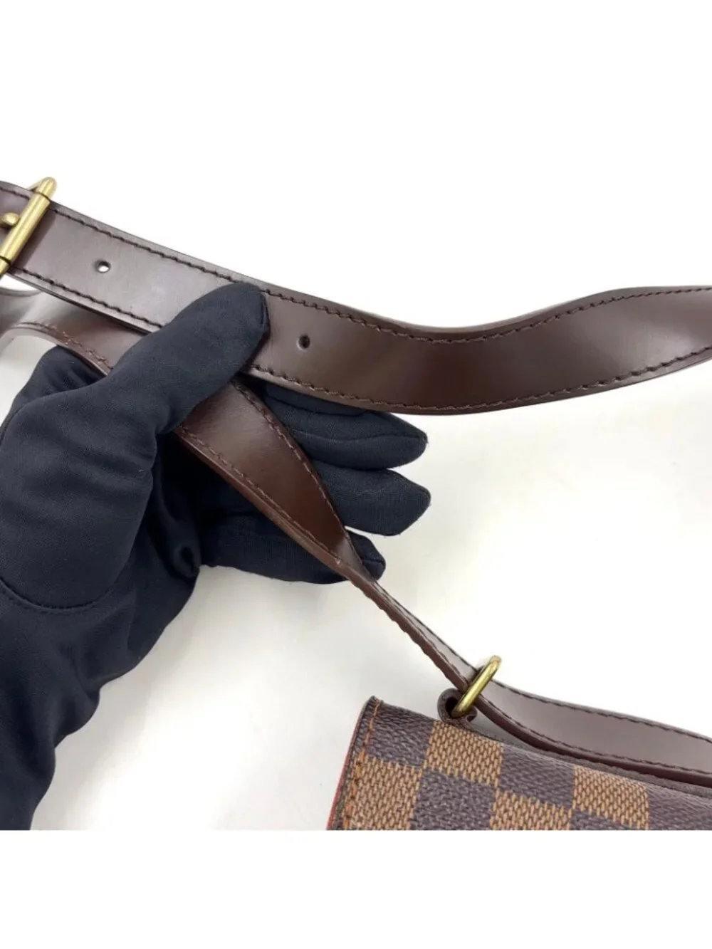 Louis Vuitton Portobello Damier Ebene Leather Brown Shoulder Bag Gold